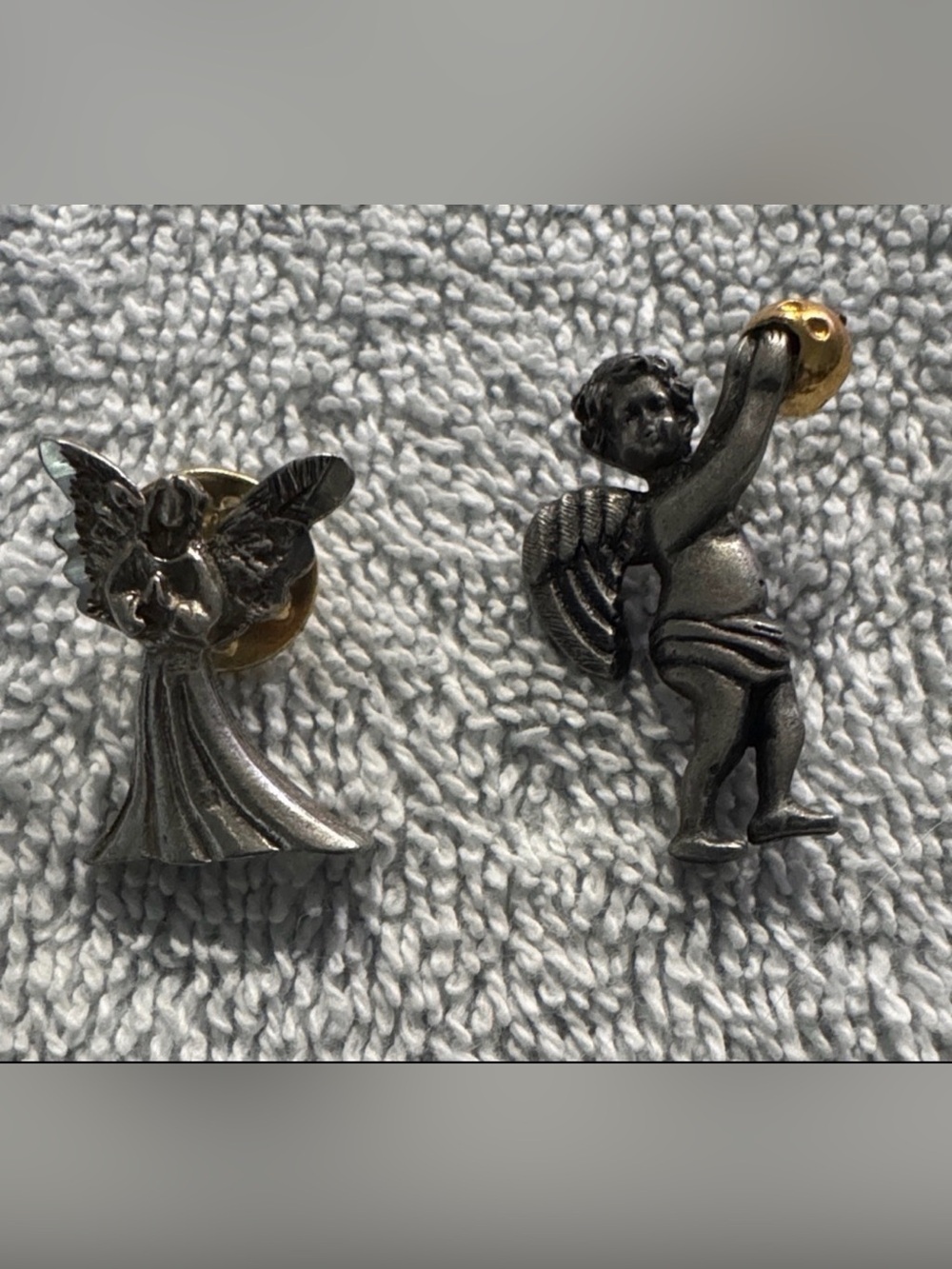 Vintage Camco Cherub Pewter Bowling Pin & Angel Pin Comfort & Peace Collectible